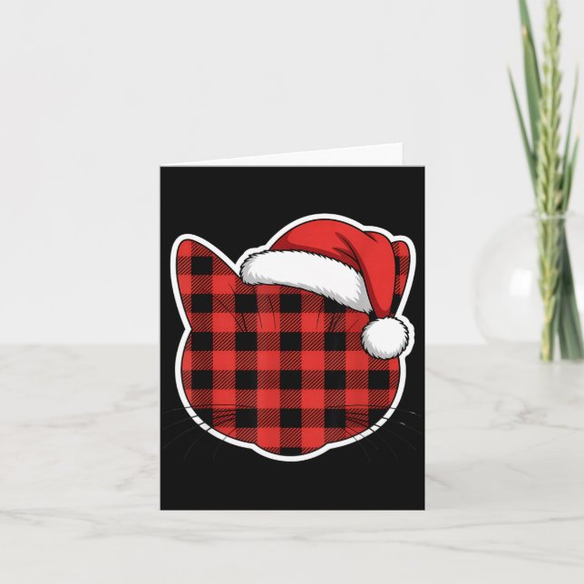 Cartão Cute Red And Black Buffalo Plaid Cat Christmas San (Frente)