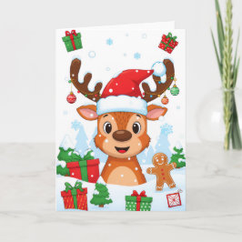 Cartão Cute Reindeer Merry Christmas Kids Holiday Card