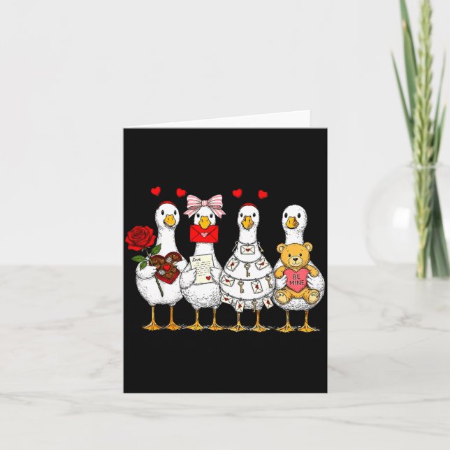 Cartão Cute Retro Valentine Silly Gooses Duck Love Couple (Frente)