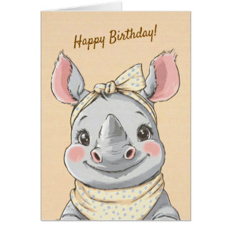 Cartão Cute Rhino with Bandana Kids Birthday Invitation