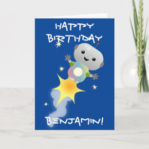 Cartão Cute robot flying in space cartoon illustration
