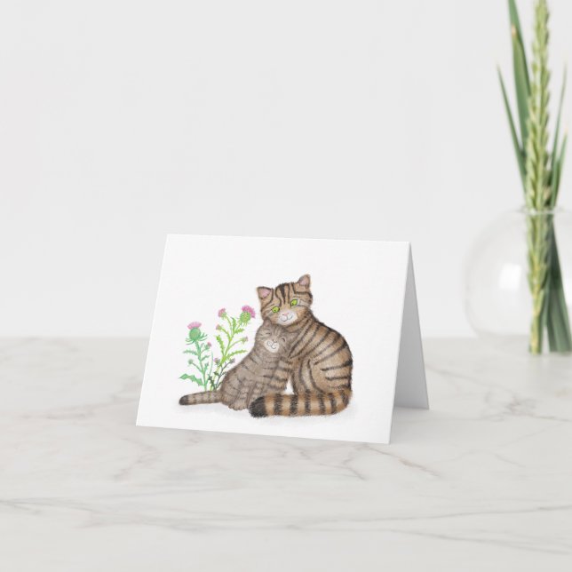 Cartão Cute Scottish Wildcat and kitten blank card (Frente)