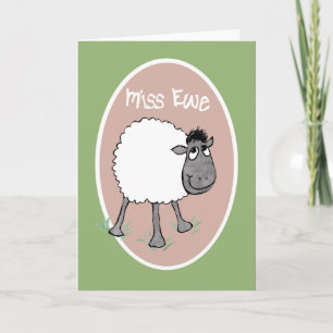 Cartão Cute Sheep, Miss Ewe, Fun Greeting Card