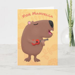 Cartão Cute singing capybara ukulele cartoon illustration