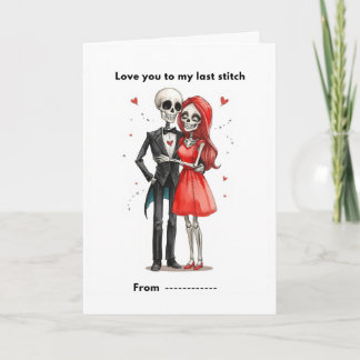 Cartão Cute Skeleton Couple Stitched Heart Valentine Card