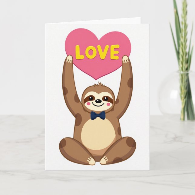 Cartão Cute Sloth Love Heart Card (Frente)