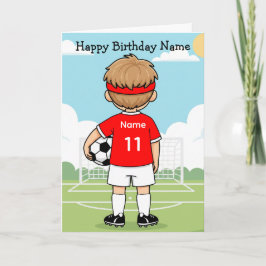 Cartão Cute Soccer Football Boy Red Shirt Birthday Card