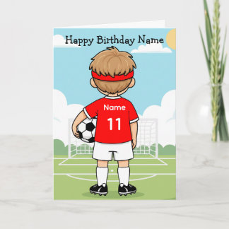 Cartão Cute Soccer Football Boy Red Shirt Birthday Card