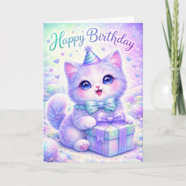 Cartão Cute Sparkle Kitten Happy Birthday Card - Magical  (Frente)