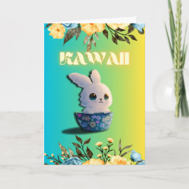 Cartão cute spring rabbit with flowers for easter