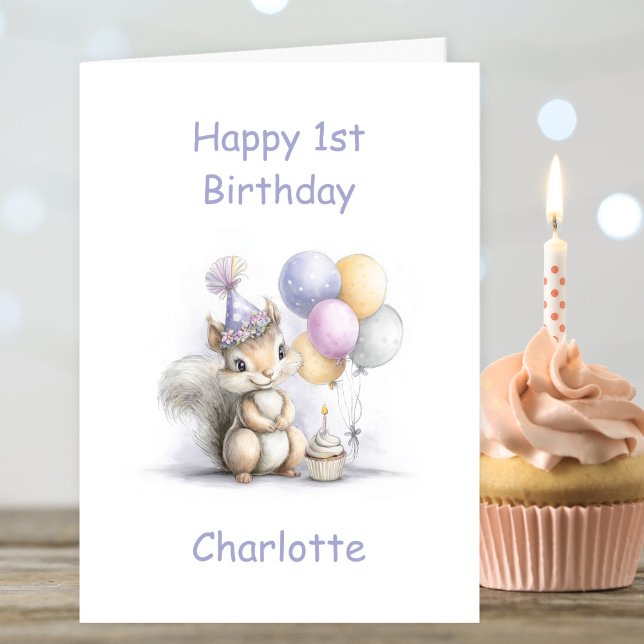Cartão Cute Squirrel 1st Birthday (Criador carregado)