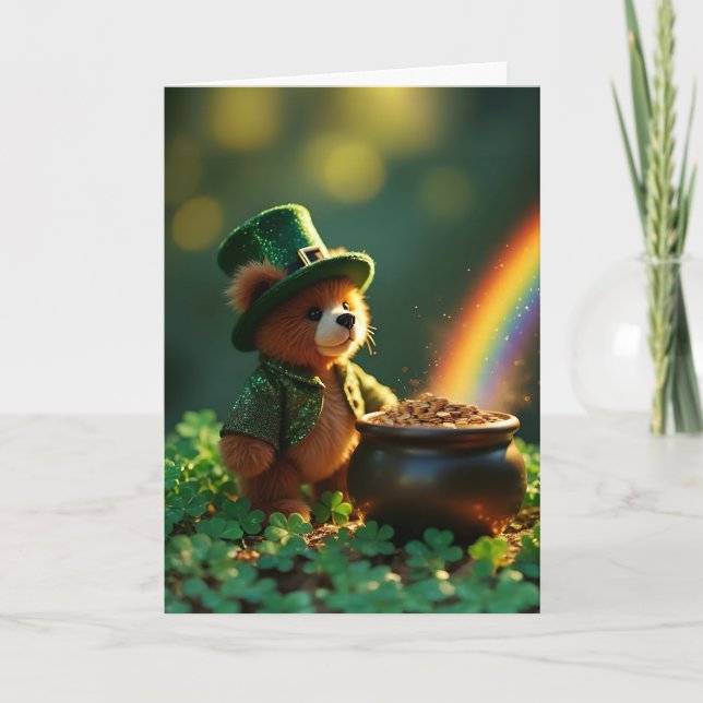 Cartão Cute St. Patrick’s Day Teddy Bear (Frente)
