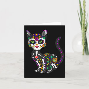 Cartão Cute Sugar Skull Gato Mexicano Halloween Dia Dos