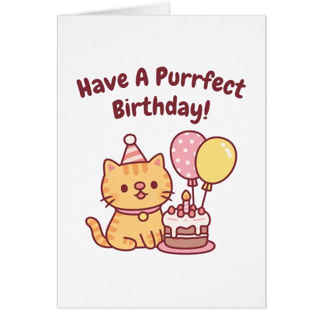 Cartão Cute Tabby Cat With Cake Purrfect Birthday Funny (Frente)
