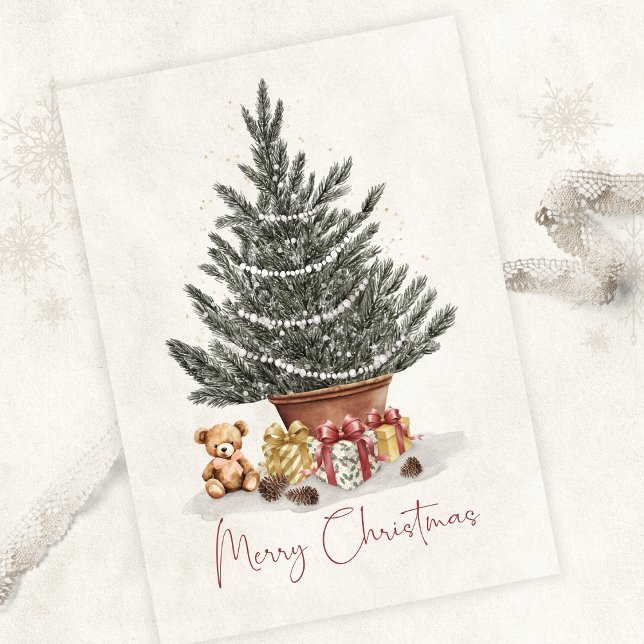 Cartão Cute Teddy Bear Christmas Tree Card (Close Up Front)