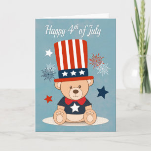 Cartão Cute Teddy Bear with Fireworks for 4th of July