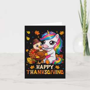 Cartão Cute Unicorn Abraça as Felizes Meninas de Ação de