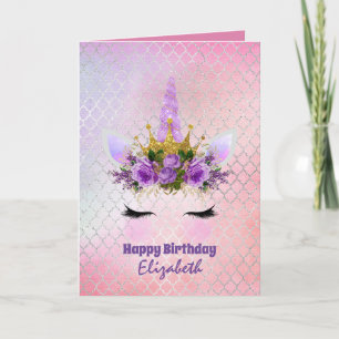 Cartão Cute Unicorn Fantasy Bonito Girly Design Purple