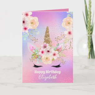 Cartão Cute Unicorn Fantasy Bonito Girly Pink Purple Name