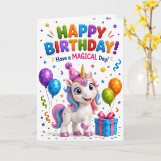 Cartão Cute Unicorn Happy Birthday Card for Kids | Colorf
