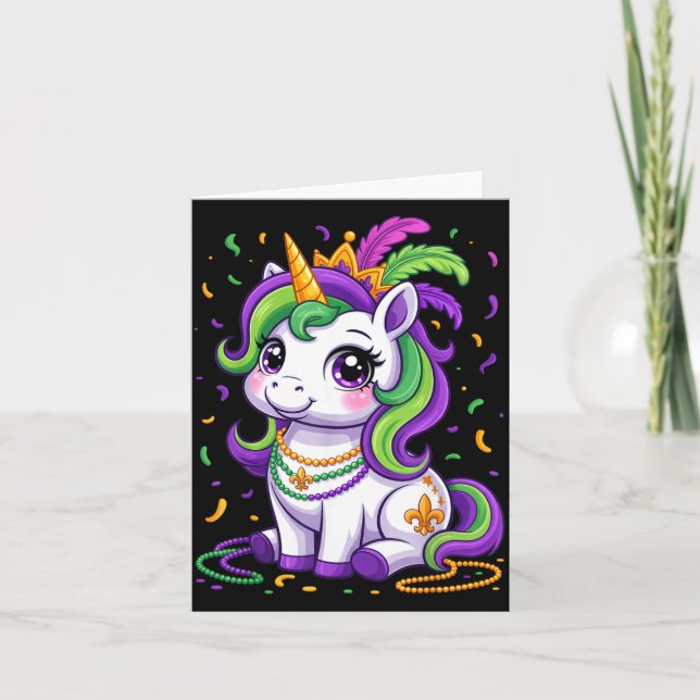 Cartão Cute Unicorn Mardi Gras Carnival Fat Tuesday Girls (Frente)