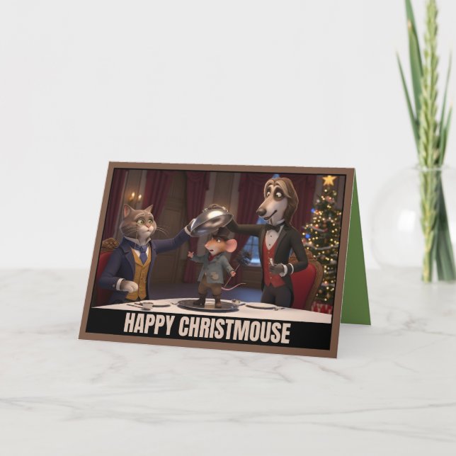 Cartão Cute Victorian cats and dog Christmas (Frente)