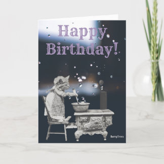 Cartão Cute Vintage Kitten no stove Photo Birthday Card