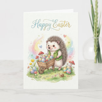 Cartão Cute Watercolor Hedgehog Easter