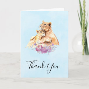 Cartão Cute Watercolor Mother Lion & Cub Thank You