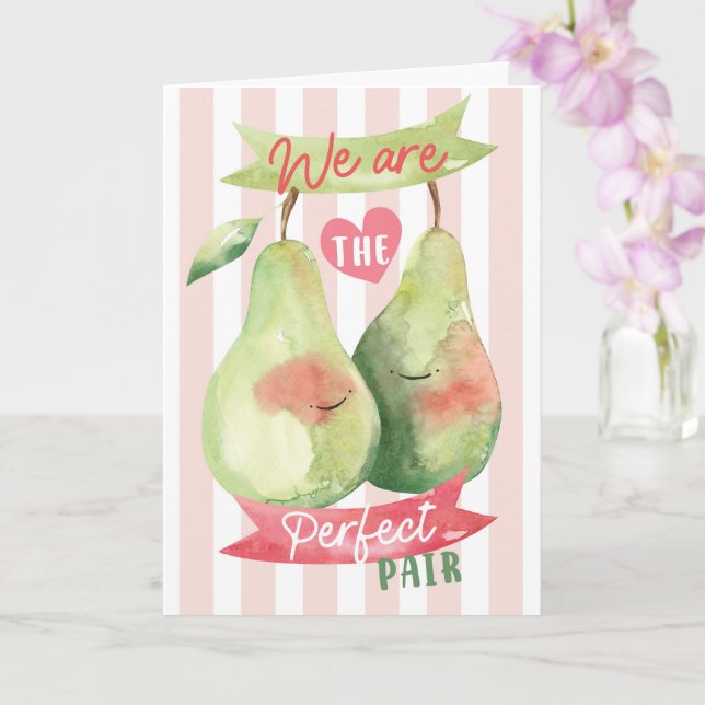 Cartão Cute Watercolour Pair Pear Valentine Anniversary (Orquídea)