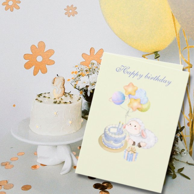 Cartão Cute  whimsical Pastel Lamb Birthday Design (Criador carregado)