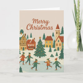 Cartão Cute Whimsical Winter Town Merry Christmas Card