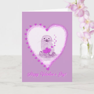 Cartão Cute White Baby Sea Otter , Happy Valentines Day