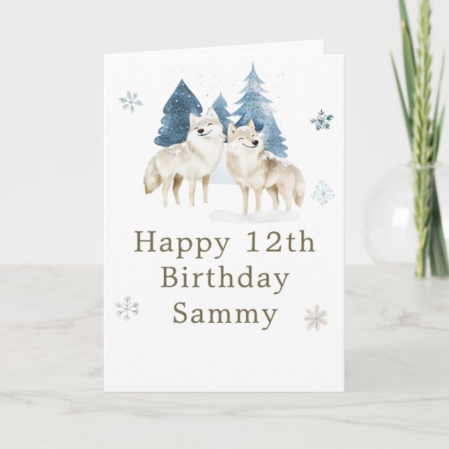Cartão Cute Winter Arctic Wolf Birthday Party (Frente)