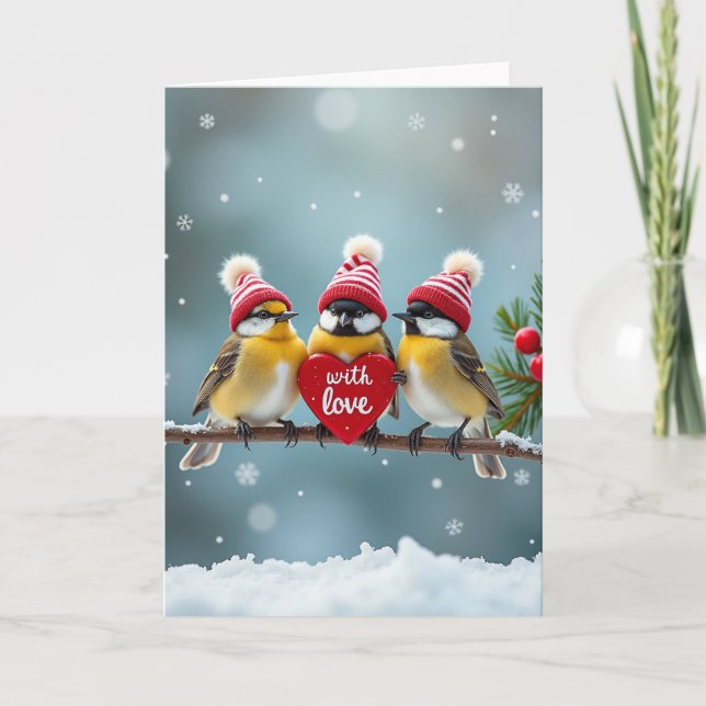 Cartão Cute Winter Birds Knit Hat Greeting Card (Frente)