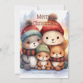 Cartão Cute Woodland Animal Family Merry Christmas