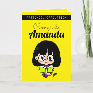 Cartão Cute Yellow Girl Preschool Graduation