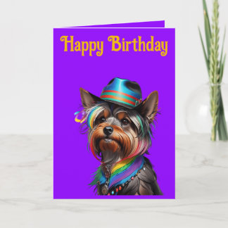 Cartão Cute Yorkshire Terrier Vestindo chapéu