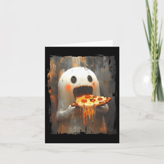 Cartão Cute Zza Ghost Eating Zza Funny Halloween Food Lov (Frente)