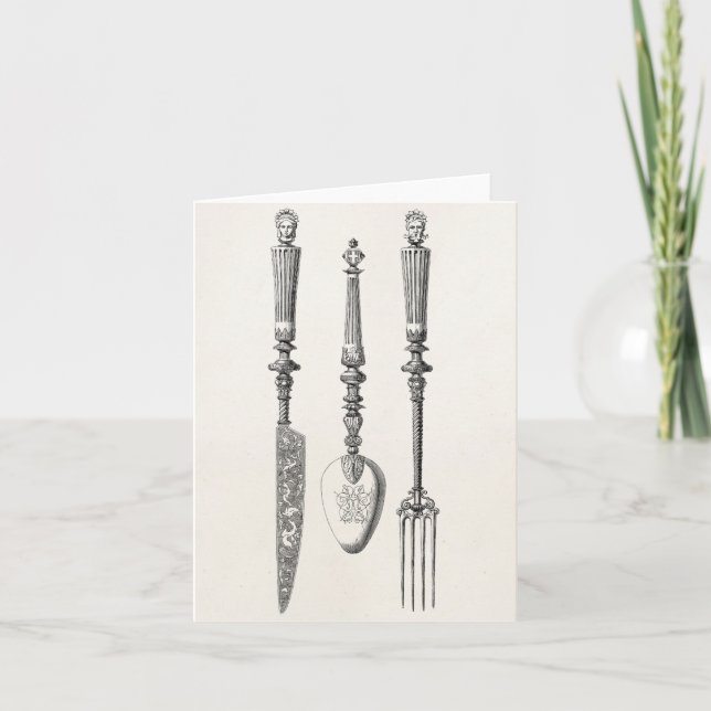 Cartão Cutelaria velha das facas da colher da forquilha (Frente)