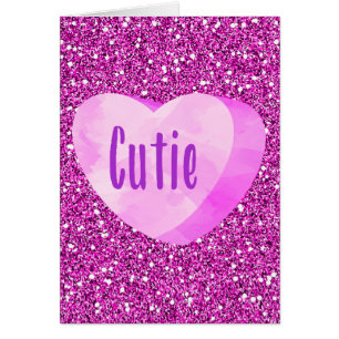 Cartão Cutie doce cor-de-rosa Fuschia Faux Glitter