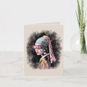Cartão Cyber-Girl com uma pérola a ouvir