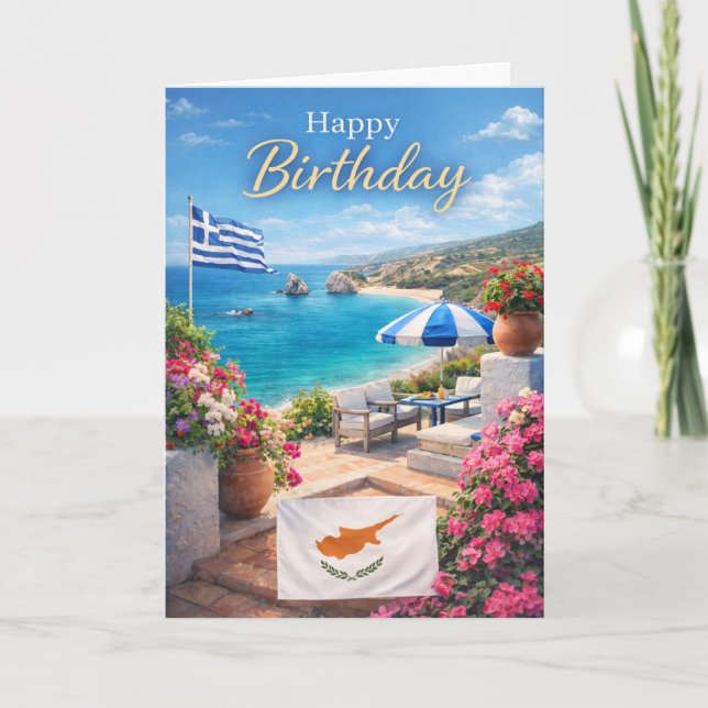 Cartão Cyprus Birthday Card – Mediterranean Design (Frente)