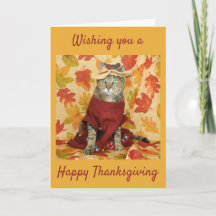 Cartão da acção de graças do gato malhado de Brown
