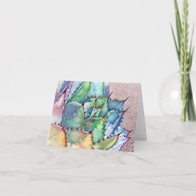 Cartão da aguarela da agave por Debra Lee Baldwin (Frente)