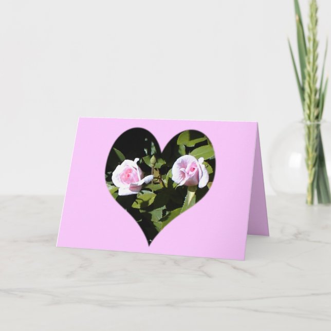 Cartão da amizade com os rosas gêmeos no coração (Frente)
