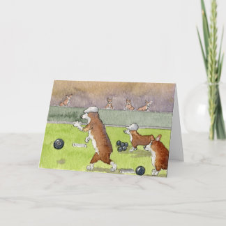 Cartão da aposentadoria dos Corgis da boliche