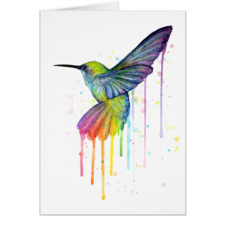 Cartão da arte da aguarela da pintura do colibri