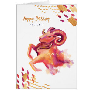 Cartão da arte da Aquarela do zodíaco do Aries