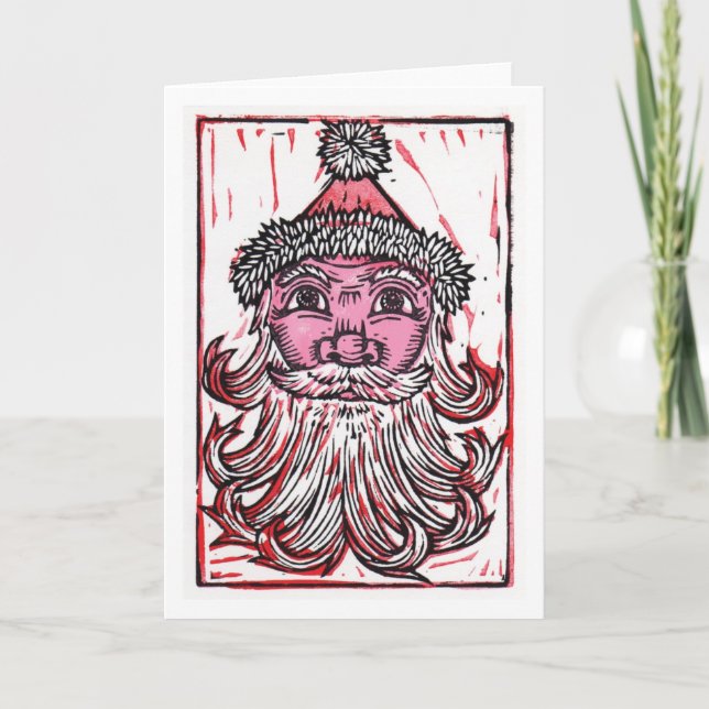 Cartão da arte de Papai Noel Linocut (Frente)